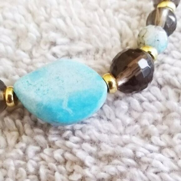 🎁☃️❄️ $10 Stocking Stuffers! Smoky Gray Crystal + Aqua Jasper Boho Bracelet 7" - Picture 3 of 8